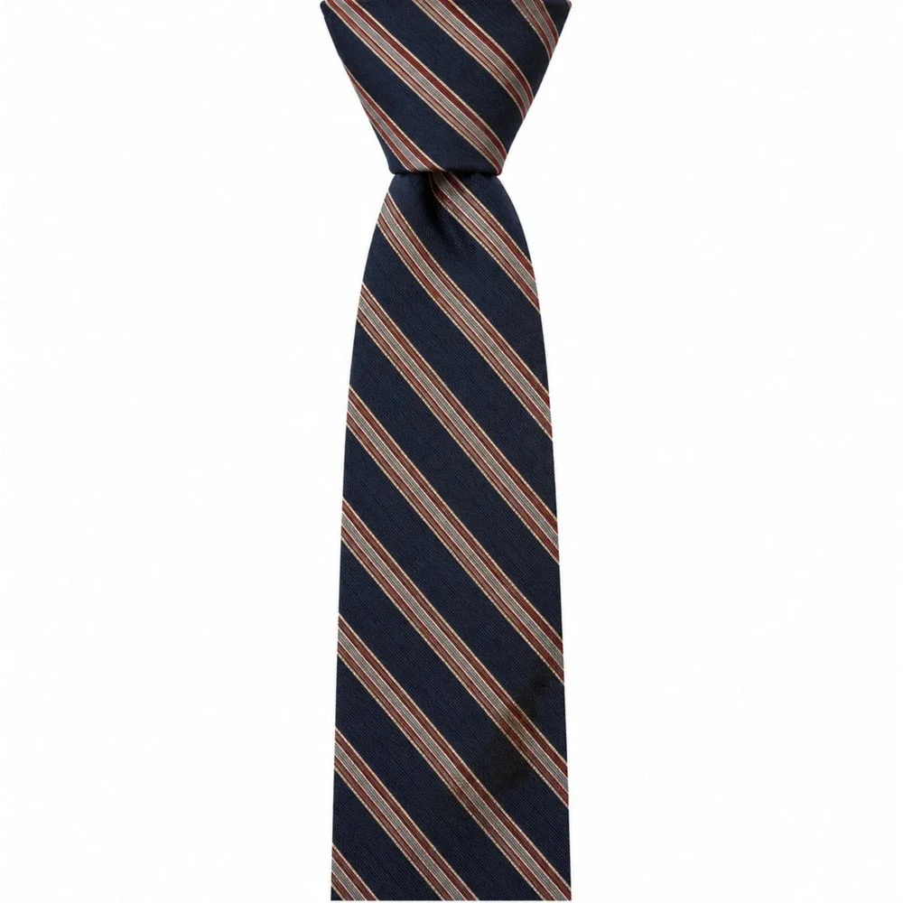 ROBERT TALBOTT Carmel by the Sea Repp Stripe Silk Tie Navy Red Cream Hand Sewn